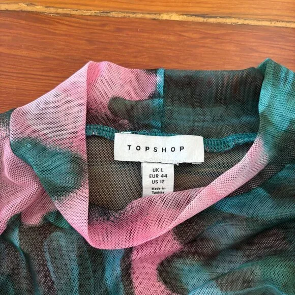 Topshop Rave Maximalist Mock Neck Long Sleeve Mesh Top SMALL - Picture 2 of 6